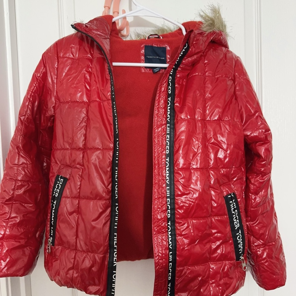 Tommy Hilfiger Red Kids Jacket with Fur Hood